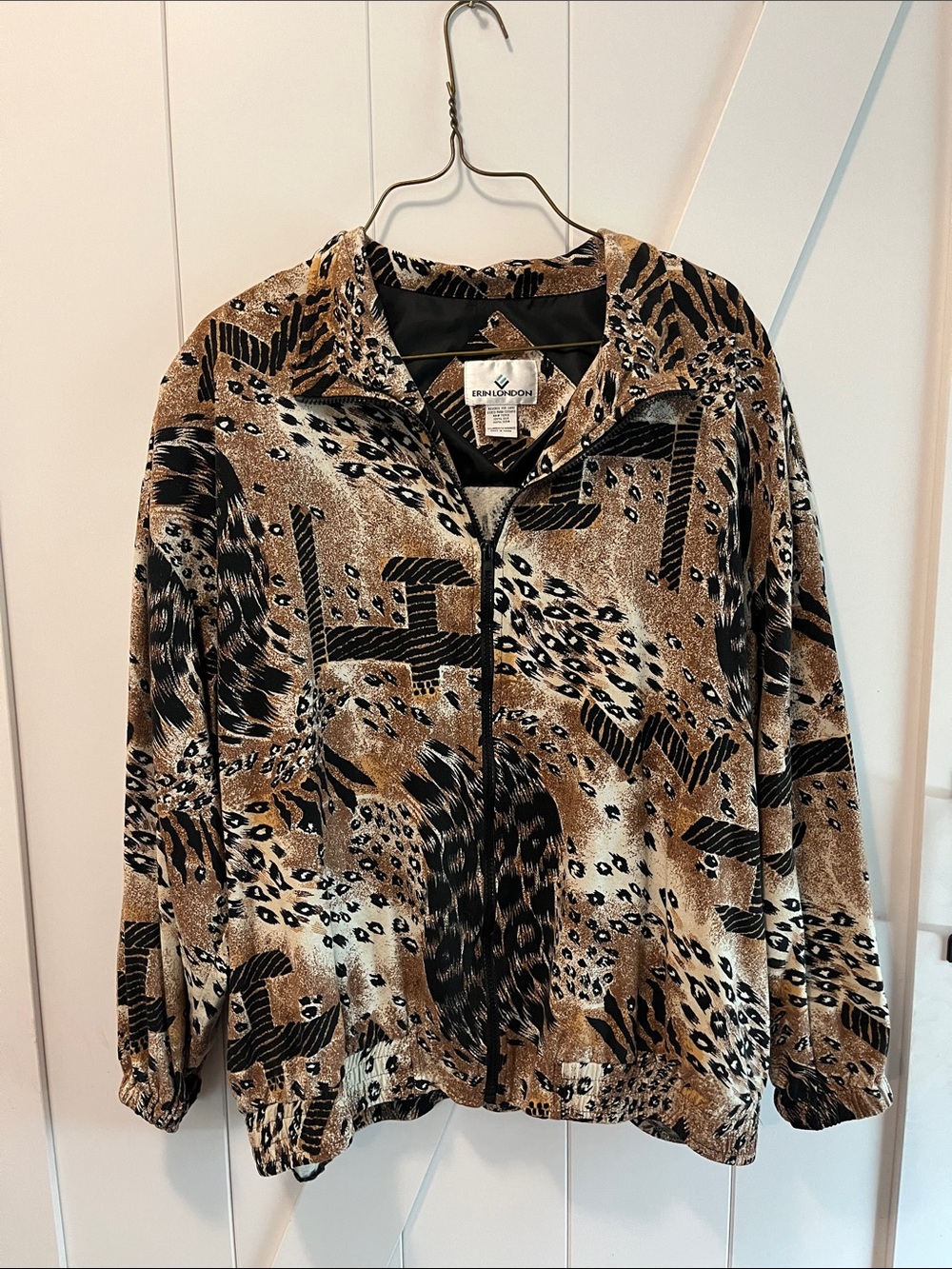 erin london Brown and Black Animal-Print Bomber Jacket